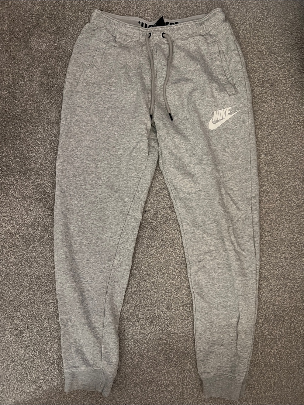 Nike Grey Kids Jogger Sweatpants with White Swoosh